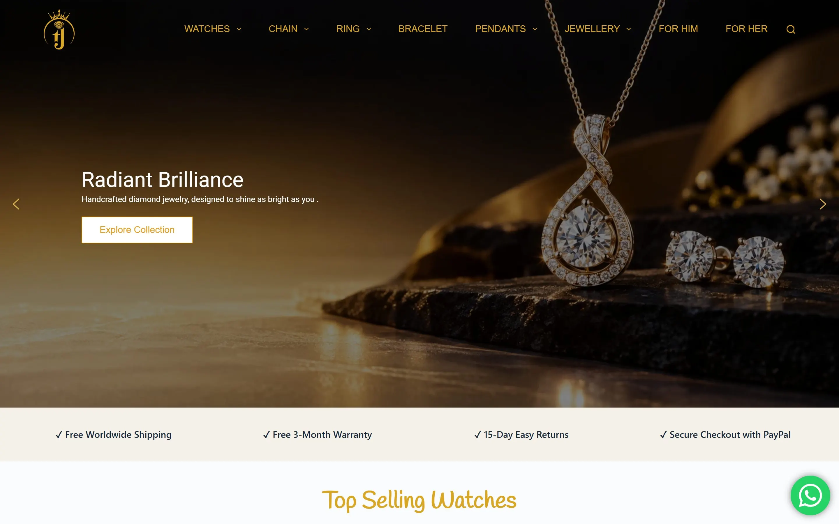 Tasnim Jewellery store homepage